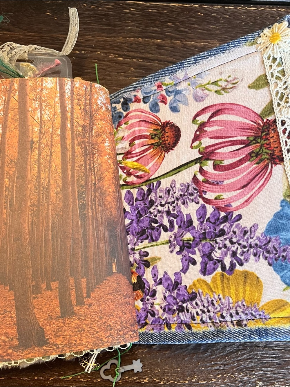 Nature Junk Journal Denim Butterfly Bird Floral Softcover 3 Sig Decorated - Picture 14 of 16
